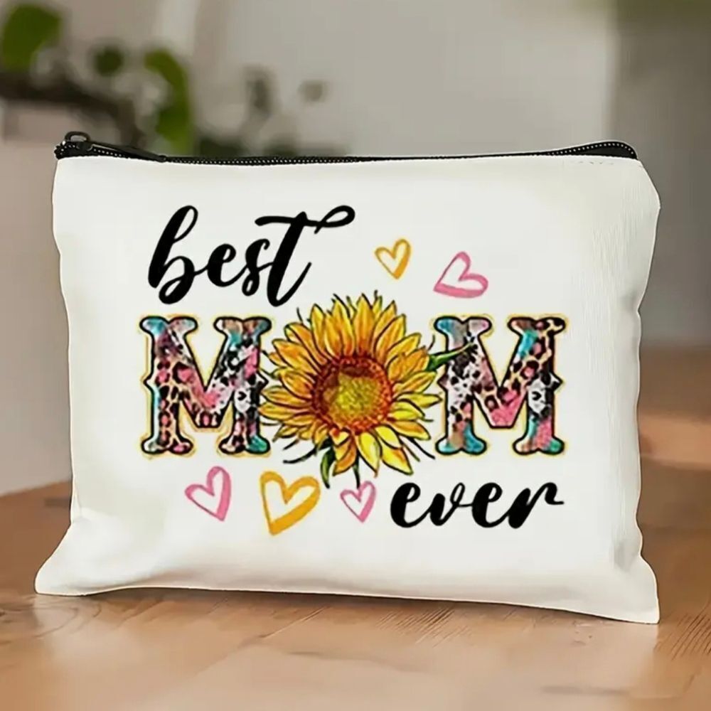 Best MOM Ever Canvas Zippered Makeup Cosmetic Pouch